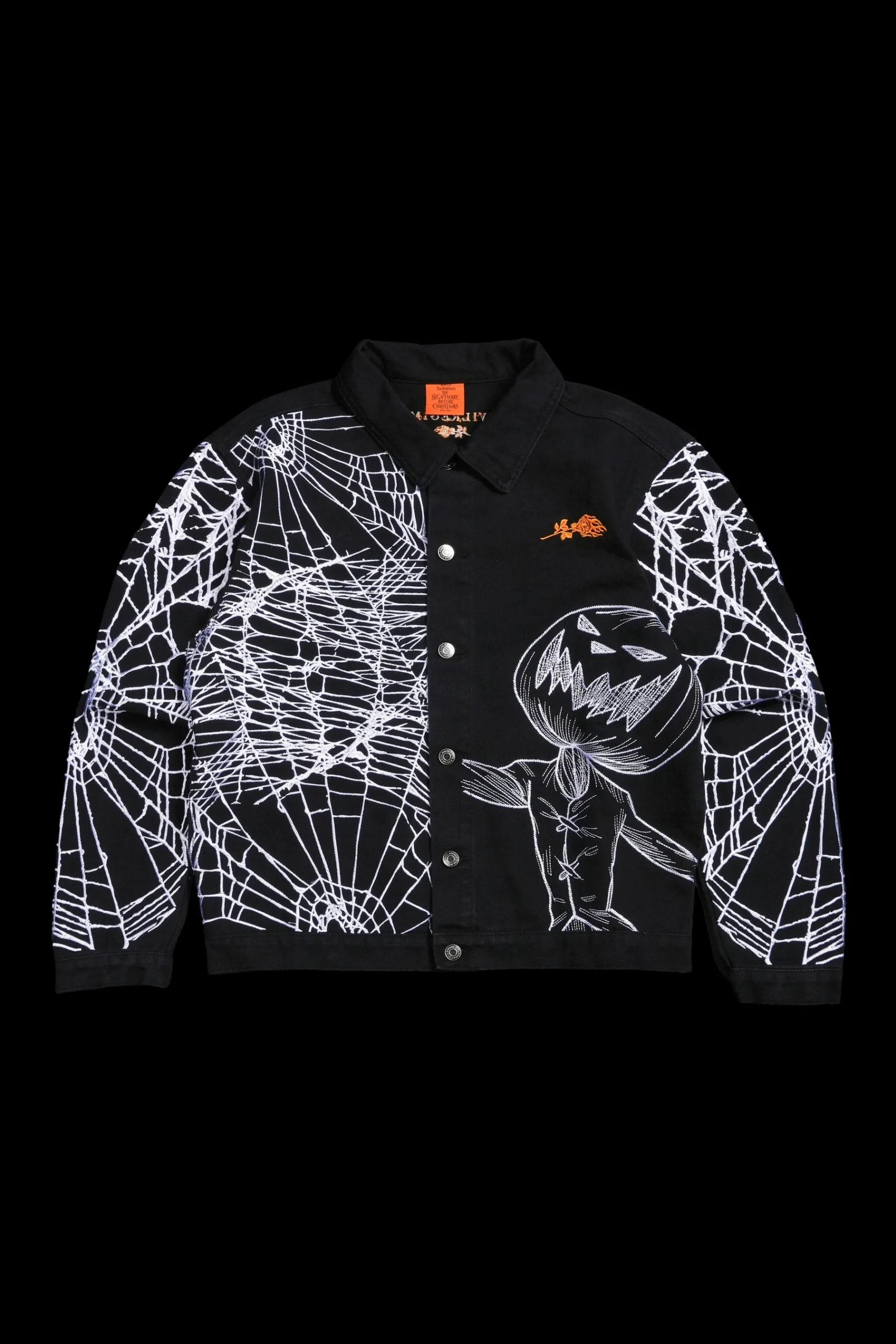 11OUTERWEAR-NIGHTMAREcopy-scaled-1.webp Pumpkin Fright Raw Denim Jacket in Black - Image 1