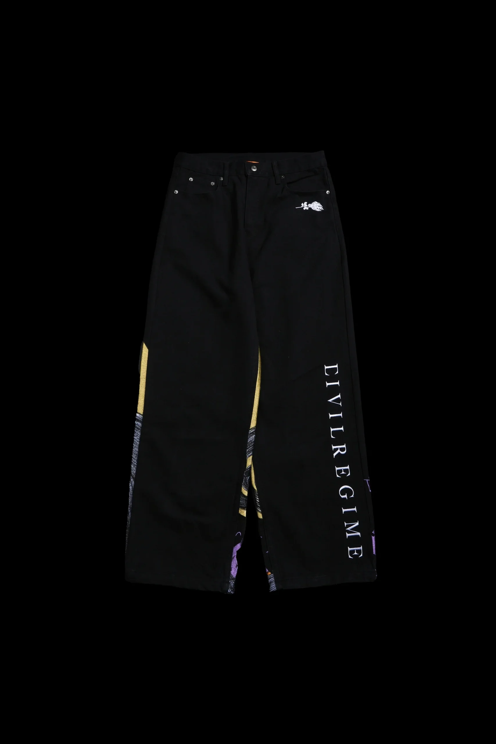 17BOTTOMS-NIGHTMAREcopy-scaled-1.webp Nightmare Rose Raw Denim Jeans in Black - Image 1
