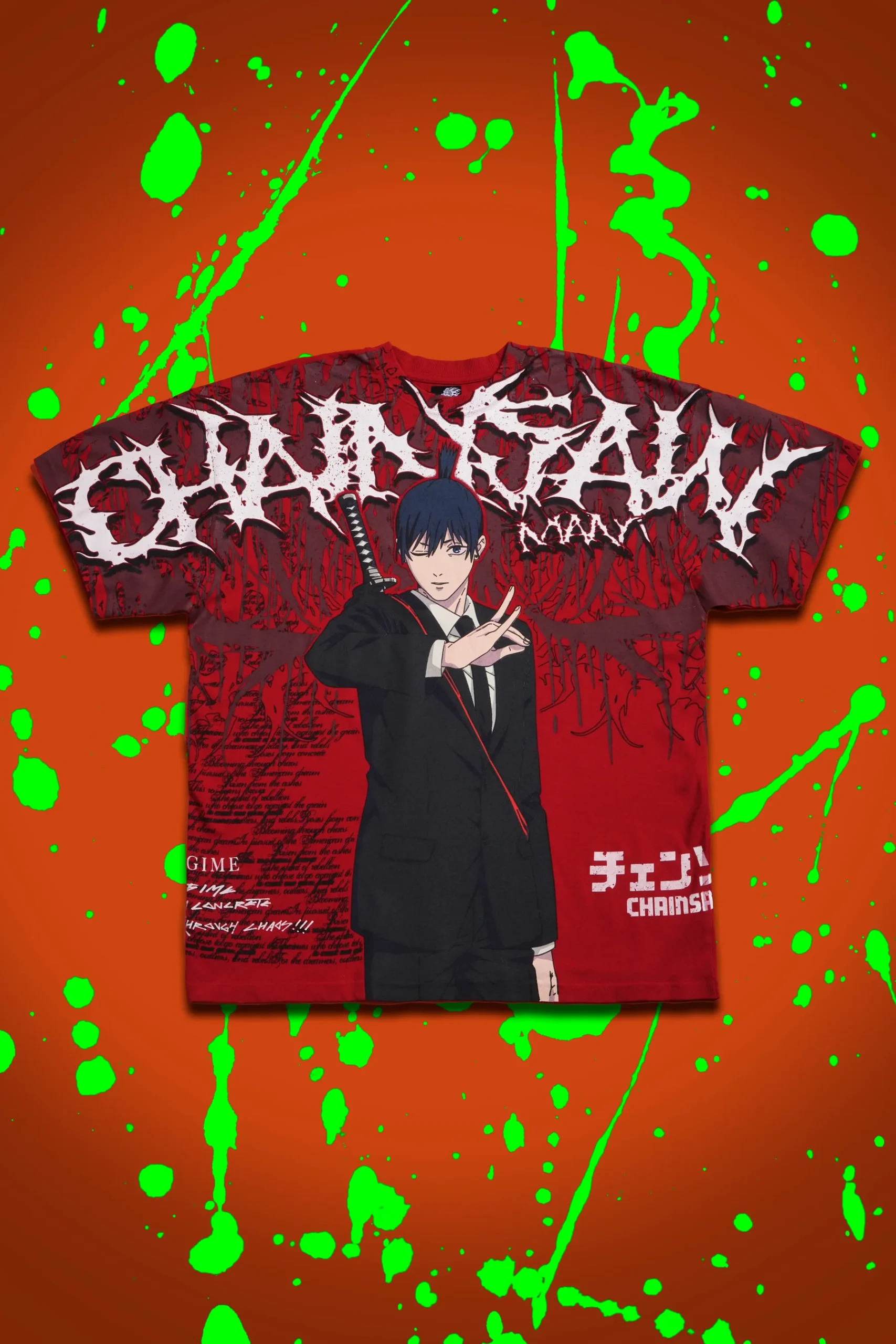 58TEES-CHAINSAWcopy-scaled-1.webp Aki's Chaos American Classic Oversized Tee in E-Red - Image 1